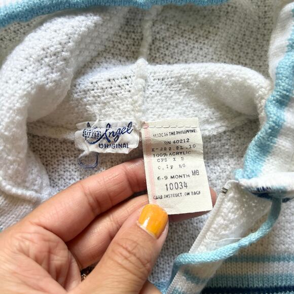 Vtg A Little Angel Toddler Sweater 6-9 Month Rabbit Hooded Cottage Dainty Winter - Picture 3 of 7